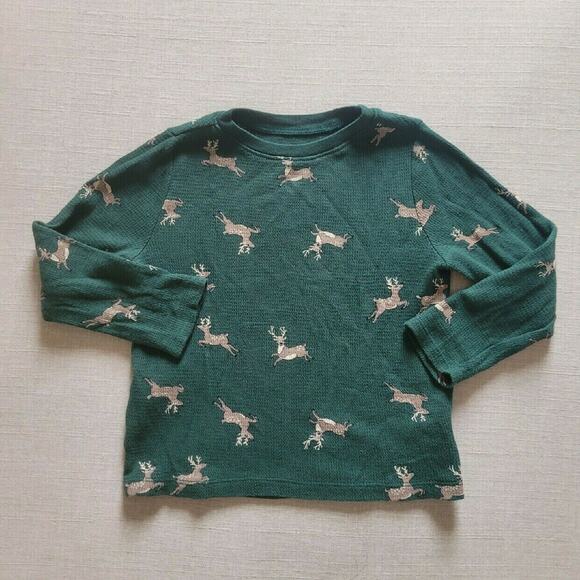 Old Navy Green Waffle Knit Deer Tee - Picture 2 of 5